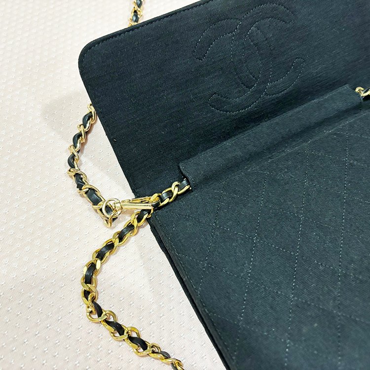 CHANEL 少見 CF22 布面肩背包 黑金 Vintage-5