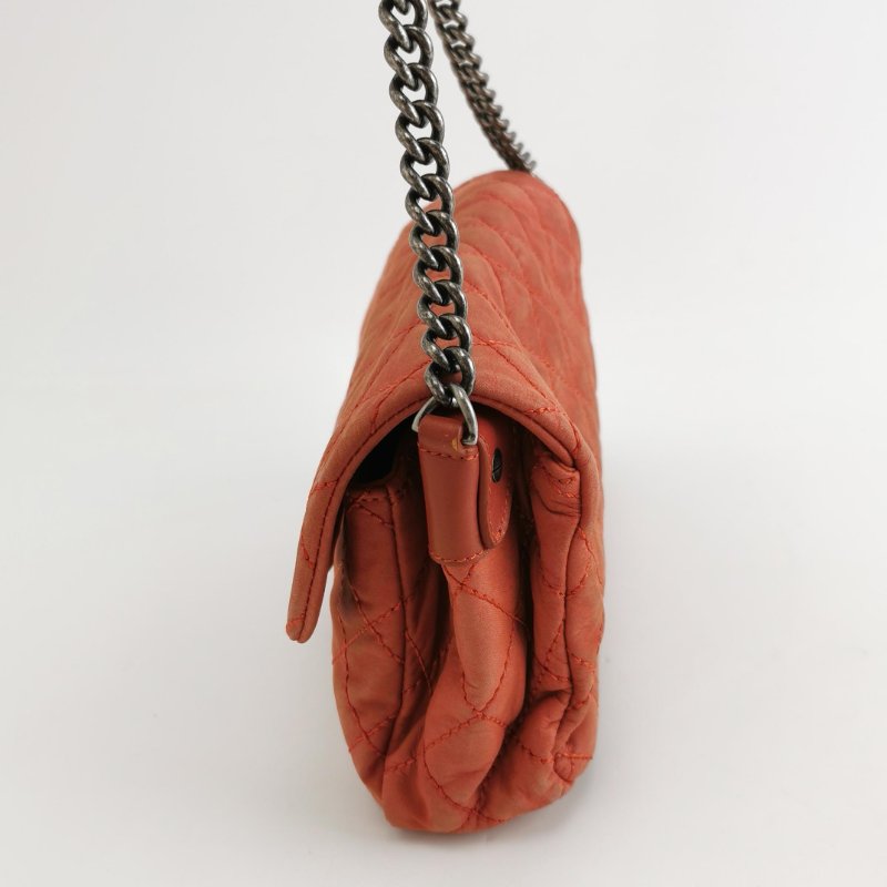 9❤Chanel 橘色磨砂皮菱格雙C翻蓋鏈條單肩包-2