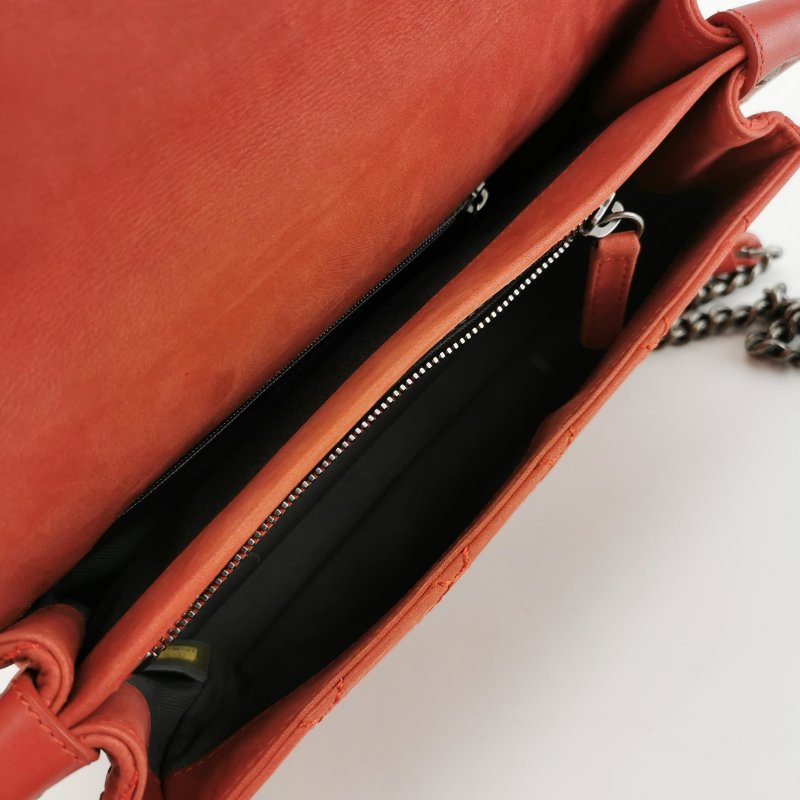 9❤Chanel 橘色磨砂皮菱格雙C翻蓋鏈條單肩包-5