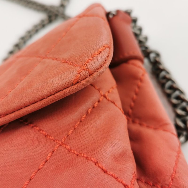 9❤Chanel 橘色磨砂皮菱格雙C翻蓋鏈條單肩包-9