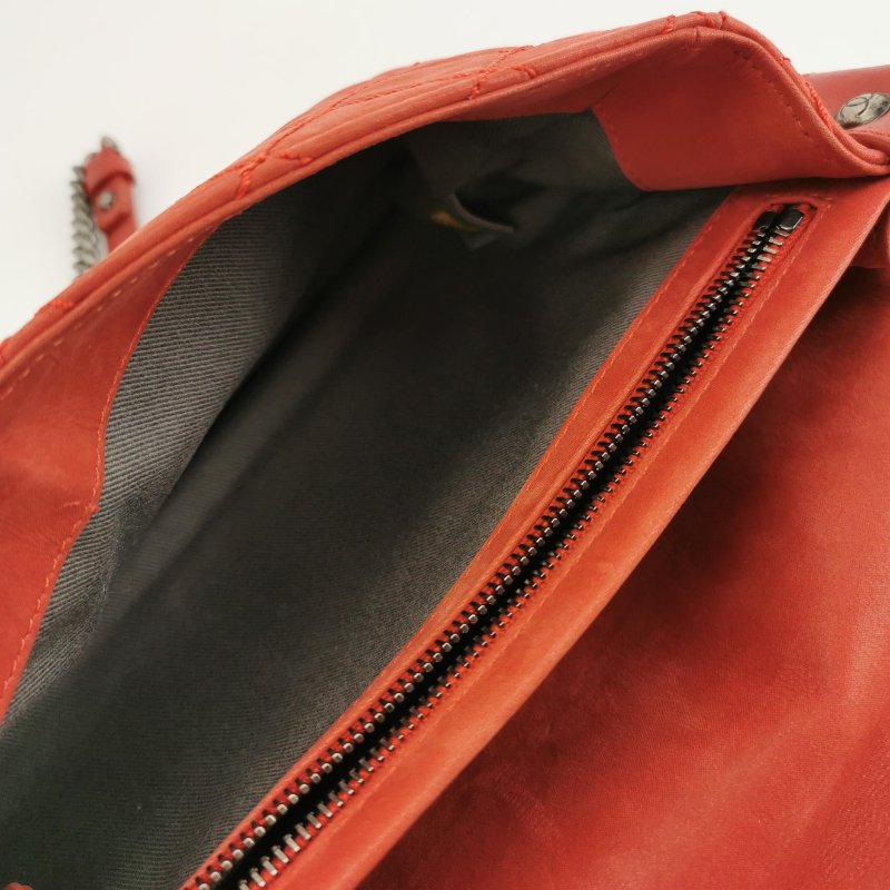 9❤Chanel 橘色磨砂皮菱格雙C翻蓋鏈條單肩包-12