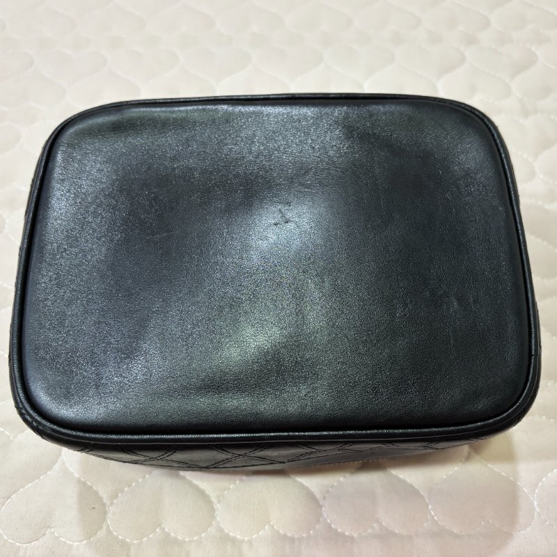 CHANEL 少見 皮革化妝包 手提包 方包 黑金 Vintage-7