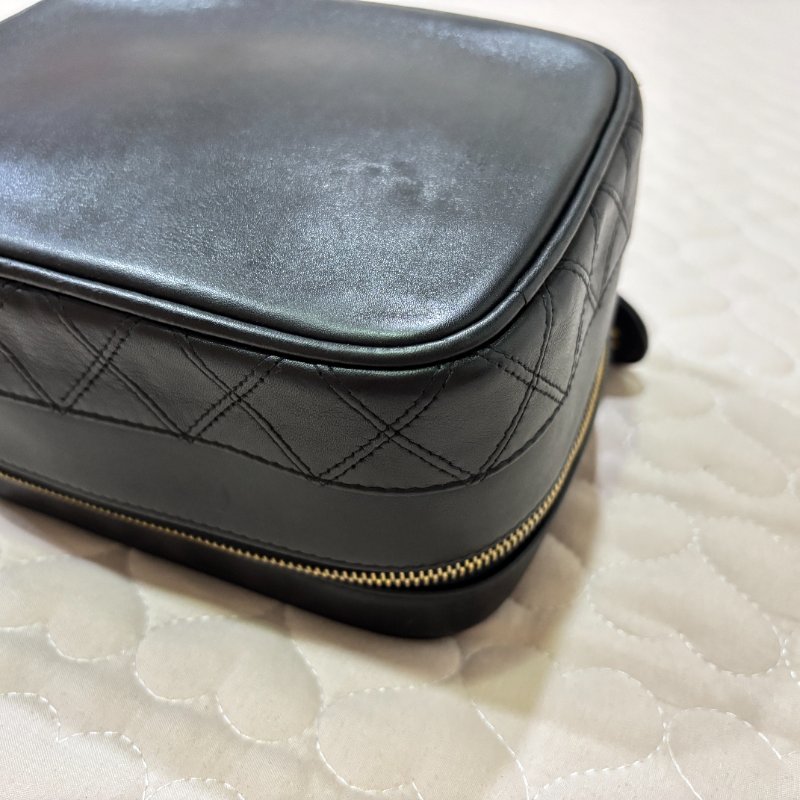 CHANEL 少見 皮革化妝包 手提包 方包 黑金 Vintage-9