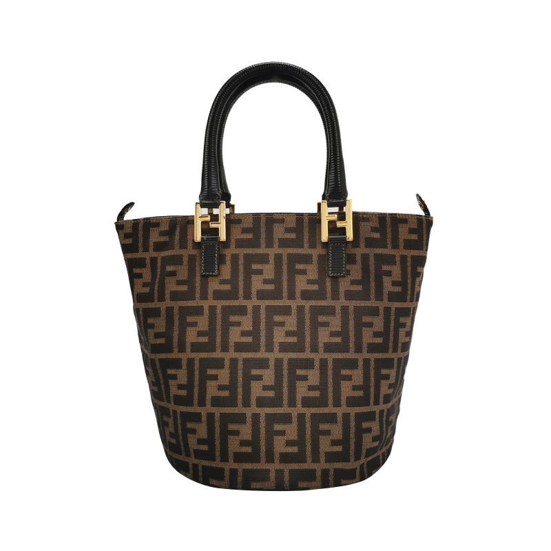 9❤Fendi牛皮帆布老花雙F手提包-0
