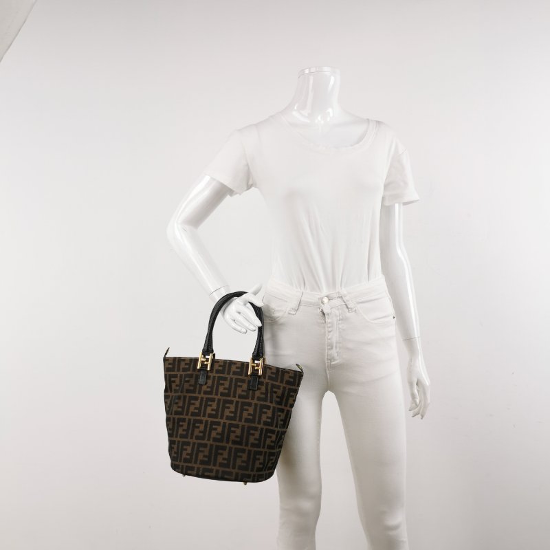 9❤Fendi牛皮帆布老花雙F手提包-1