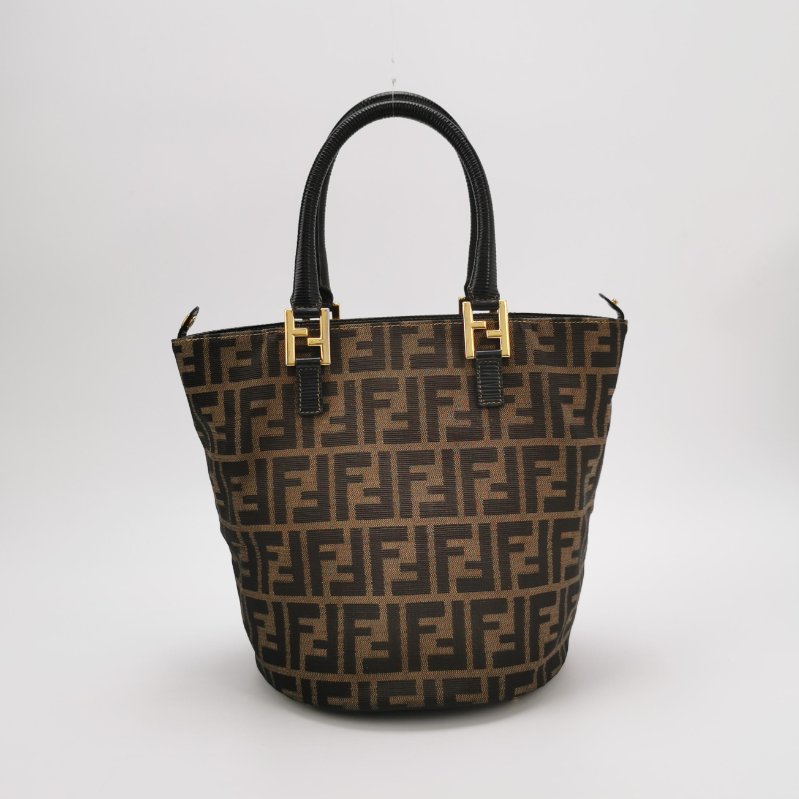 9❤Fendi牛皮帆布老花雙F手提包-4