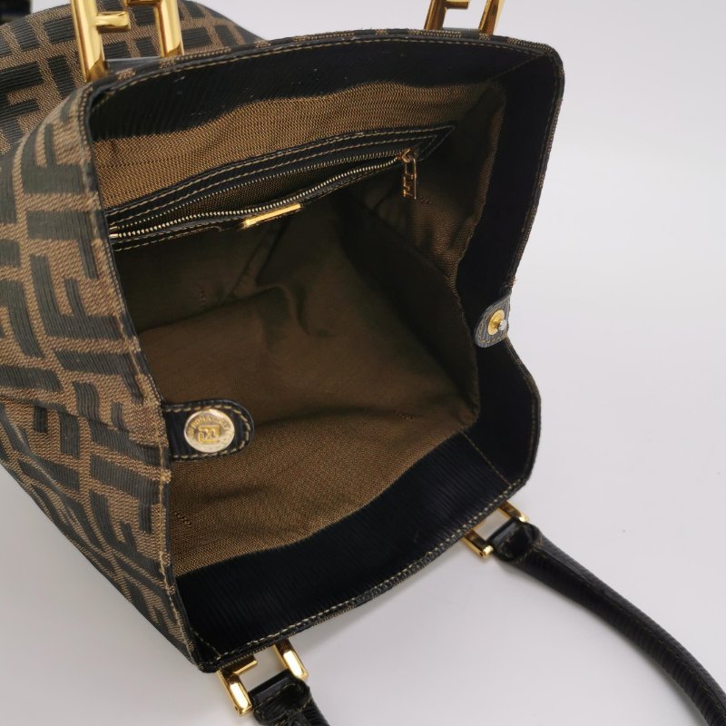 9❤Fendi牛皮帆布老花雙F手提包-6