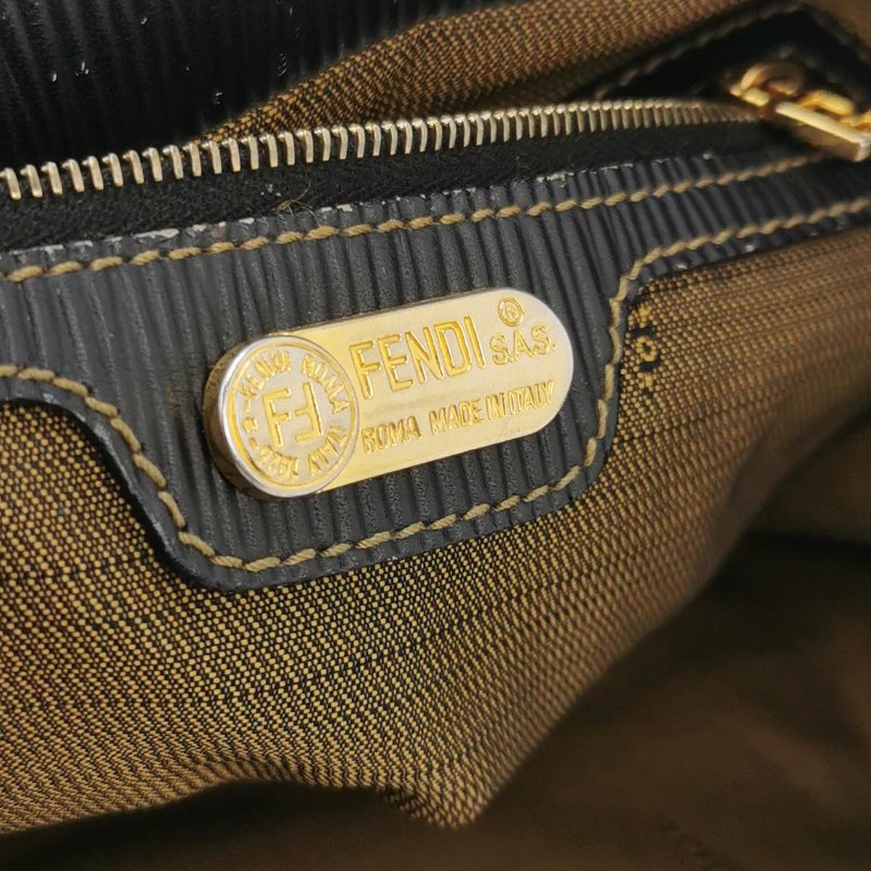 9❤Fendi牛皮帆布老花雙F手提包-7