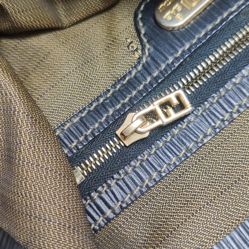 9❤Fendi牛皮帆布老花雙F手提包-10