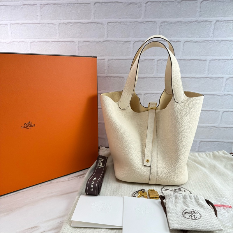 愛馬仕 Hermès Picotin 22 菜籃子22 Nata 奶油白金釦-0