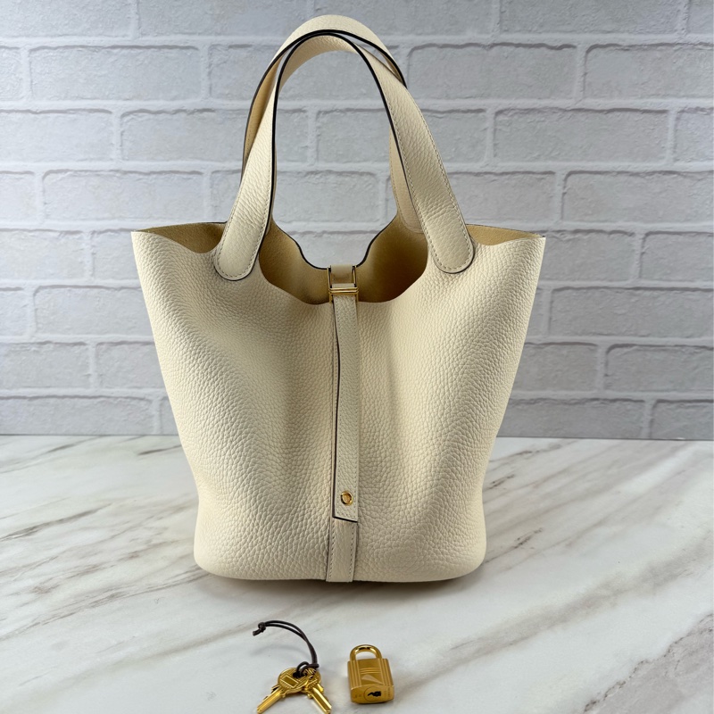 愛馬仕 Hermès Picotin 22 菜籃子22 Nata 奶油白金釦-5