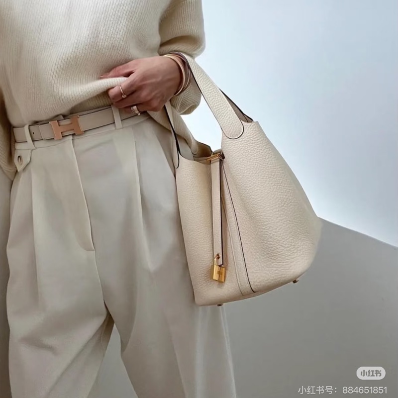 愛馬仕 Hermès Picotin 22 菜籃子22 Nata 奶油白金釦-17