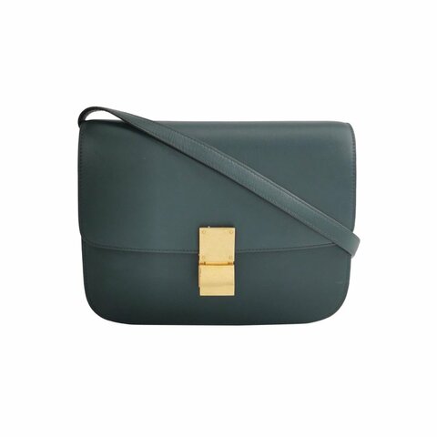 95❤Celine Classic Box墨綠色中號牛皮金扣豆腐包單肩包