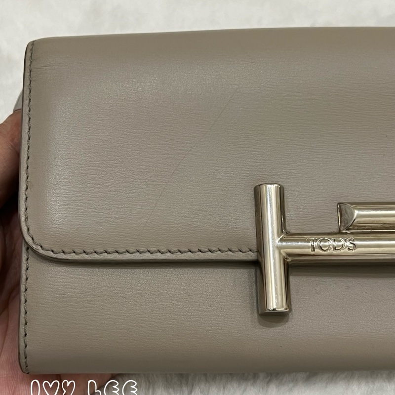 TOD’S Double T 灰色牛皮TT銀釦長夾 皮夾 正品 二手精品-30