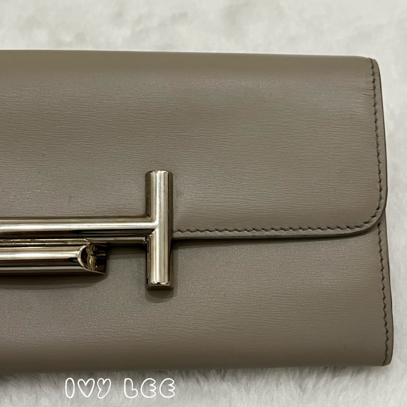 TOD’S Double T 灰色牛皮TT銀釦長夾 皮夾 正品 二手精品-31