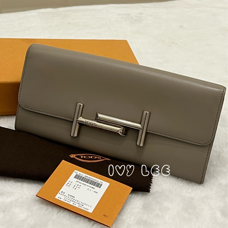 TOD’S Double T 灰色牛皮TT銀釦長夾 皮夾 正品 二手精品-32
