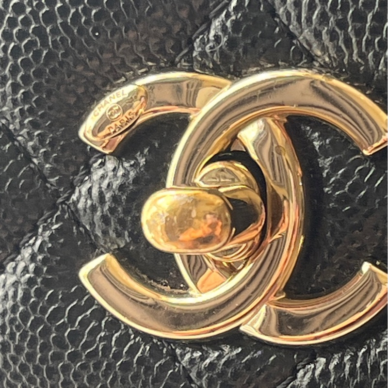 Chanel 香奈兒 小號郵差包 黑金荔枝皮-9