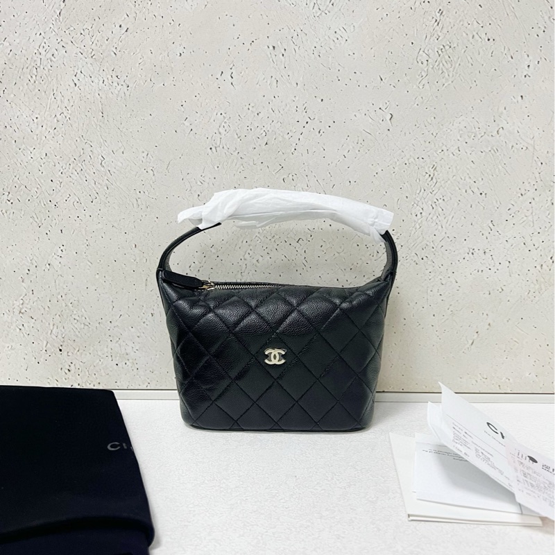 Chanel 25C 荔枝牛皮黑金飯盒包 全新-0