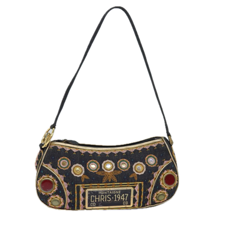 【日本直送】克莉絲汀‧迪奧 (Christian Dior) 手提包 帆布 藍色 金色 正品 85438AM-0