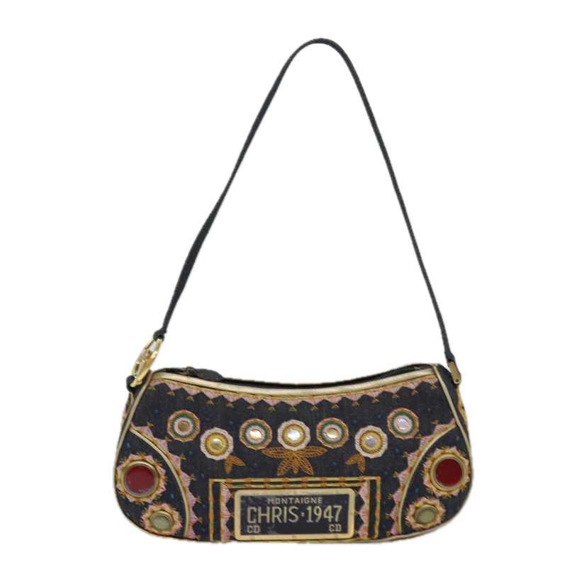 【日本直送】克莉絲汀‧迪奧 (Christian Dior) 手提包 帆布 藍色 金色 正品 85438AM-12