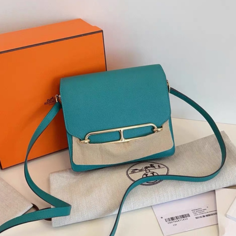99新 閒置 Hermes 愛馬仕 roulis mini 豬鼻子19 淡金扣 U1維羅納綠 evercolor 皮 D刻-1