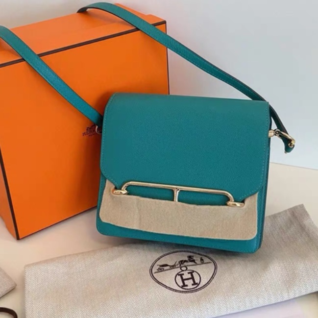 99新 閒置 Hermes 愛馬仕 roulis mini 豬鼻子19 淡金扣 U1維羅納綠 evercolor 皮 D刻-4