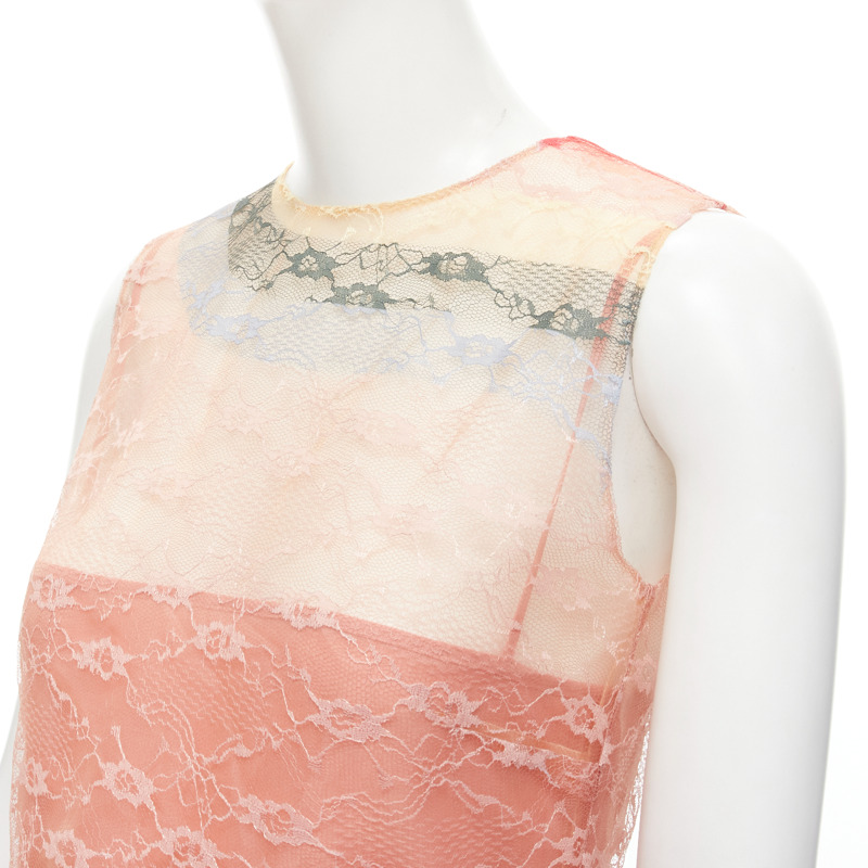 RED VALENTINO peach rainbow lace sleeveless fit flared cocktail dress IT40 S-1