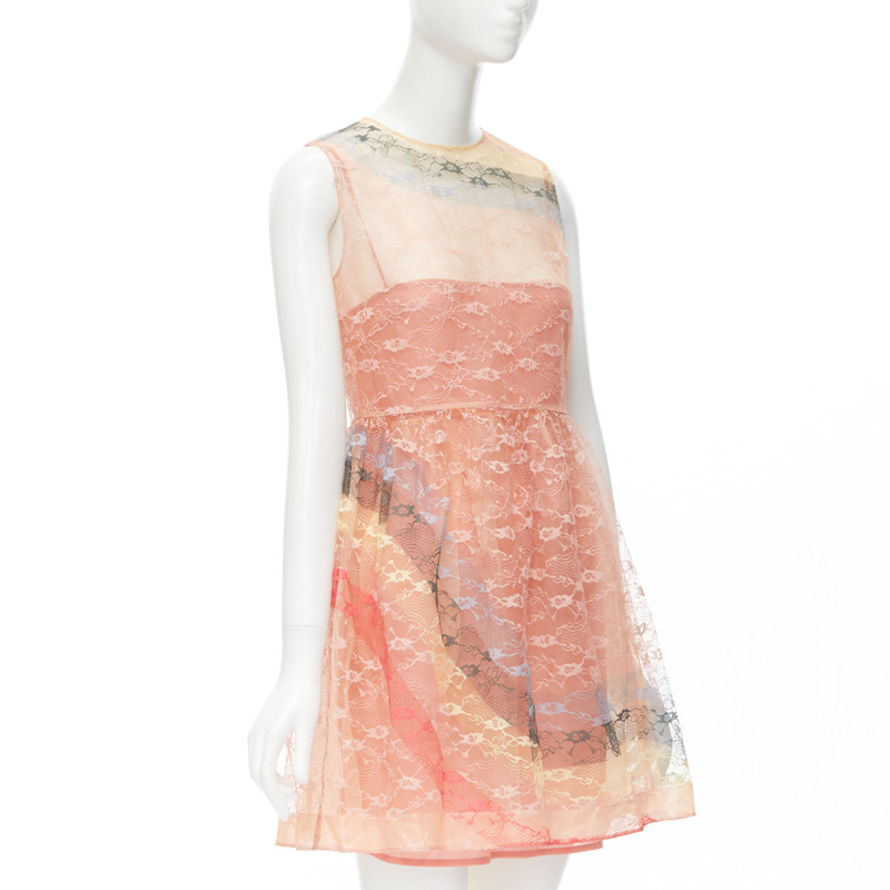 RED VALENTINO peach rainbow lace sleeveless fit flared cocktail dress IT40 S-2