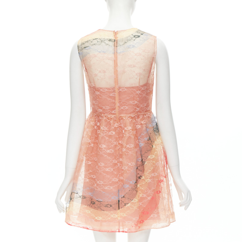 RED VALENTINO peach rainbow lace sleeveless fit flared cocktail dress IT40 S-4