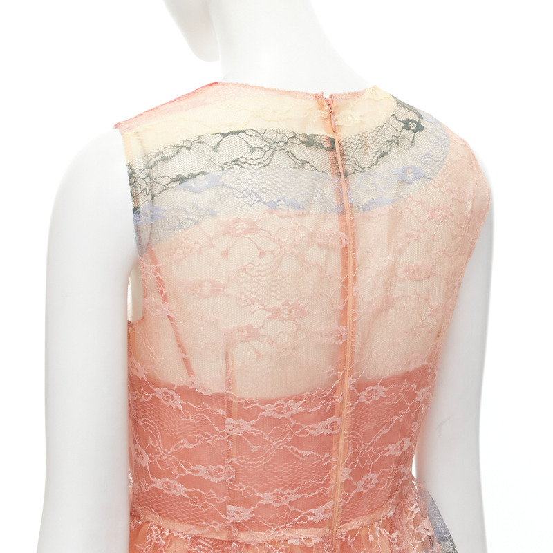 RED VALENTINO peach rainbow lace sleeveless fit flared cocktail dress IT40 S-7