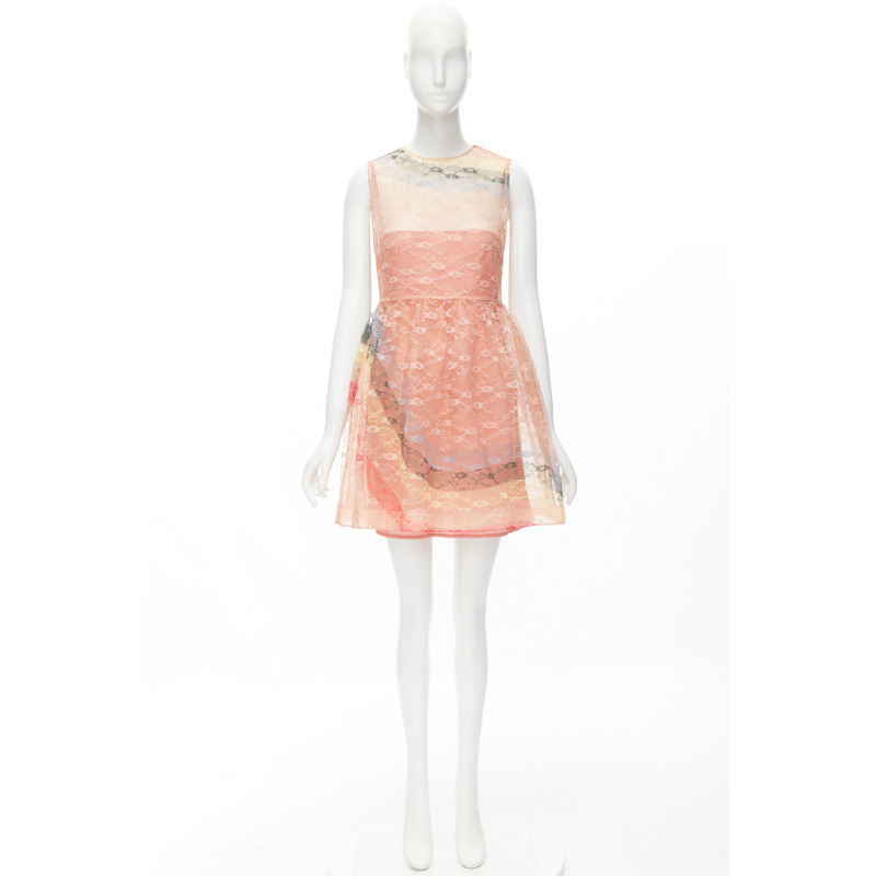RED VALENTINO peach rainbow lace sleeveless fit flared cocktail dress IT40 S-9