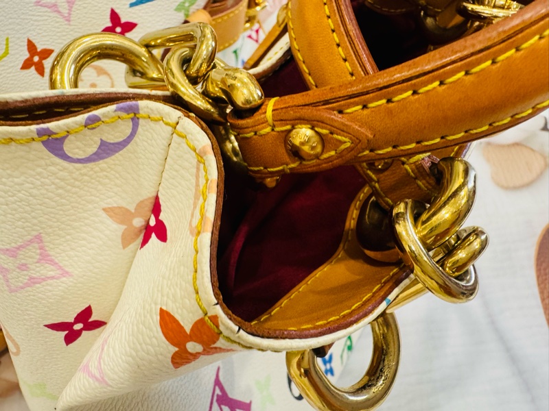 LV Louis Vuitton 經典白三彩 村上隆 手提包-17
