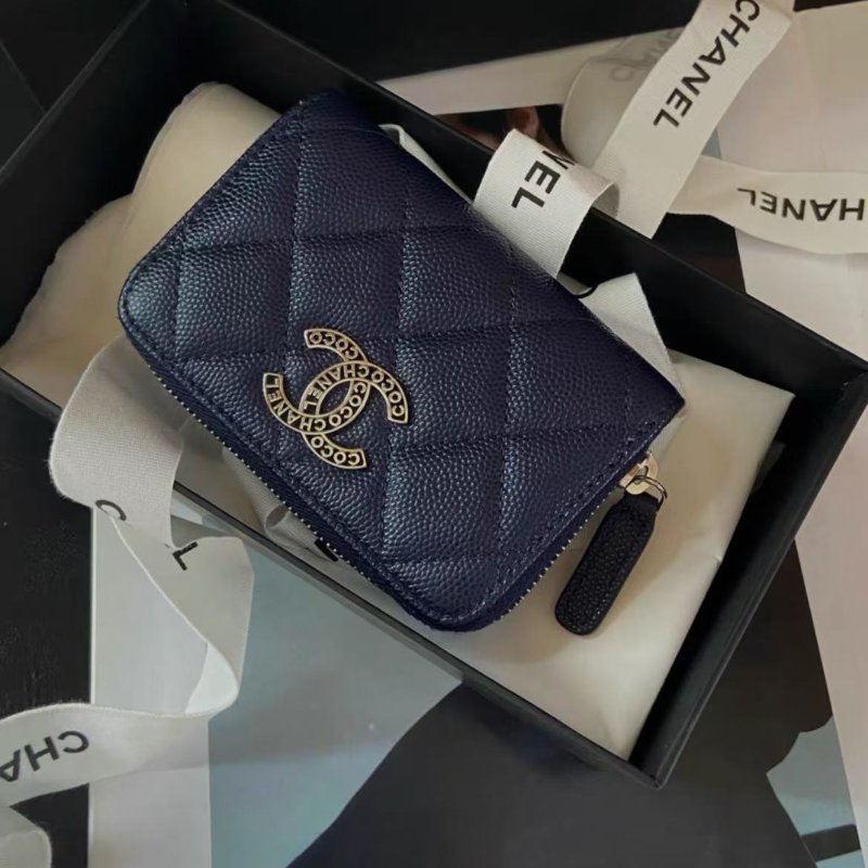 chanel zipped coin purse藍色荔枝皮立體字母雙c卡包零錢包芯片款11x7.5cm 全新 配件塵袋盒子-3