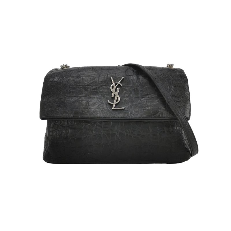 95❤Saint Laurent West Hollywood聖羅蘭中號黑色牛皮鱷魚壓紋YSL斜挎單肩包-0