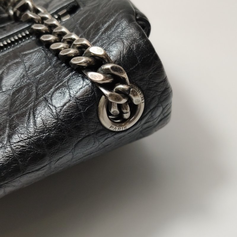 95❤Saint Laurent West Hollywood聖羅蘭中號黑色牛皮鱷魚壓紋YSL斜挎單肩包-3