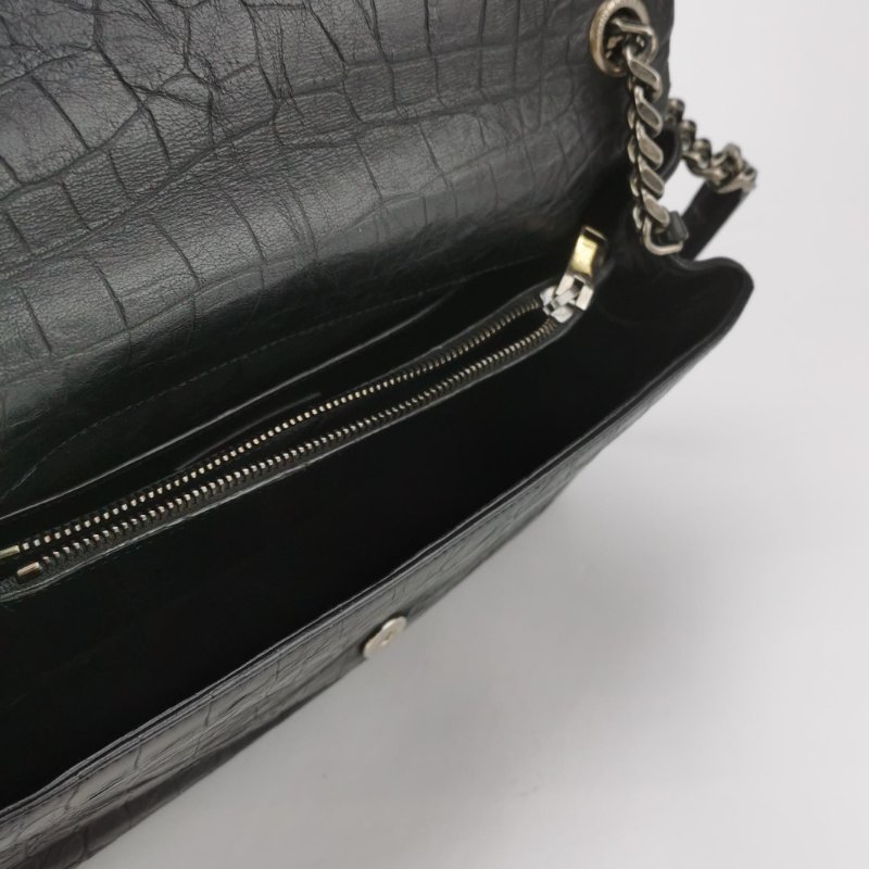 95❤Saint Laurent West Hollywood聖羅蘭中號黑色牛皮鱷魚壓紋YSL斜挎單肩包-7