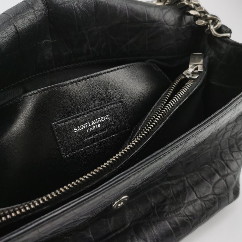 95❤Saint Laurent West Hollywood聖羅蘭中號黑色牛皮鱷魚壓紋YSL斜挎單肩包-8
