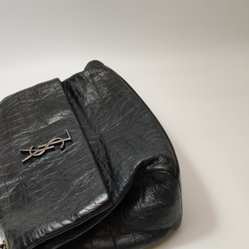 95❤Saint Laurent West Hollywood聖羅蘭中號黑色牛皮鱷魚壓紋YSL斜挎單肩包-10