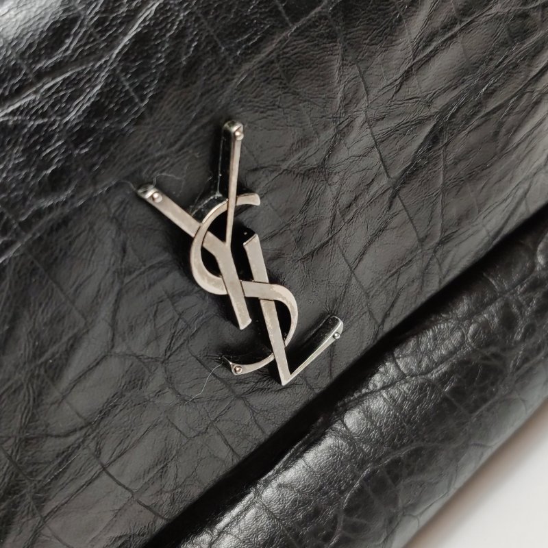 95❤Saint Laurent West Hollywood聖羅蘭中號黑色牛皮鱷魚壓紋YSL斜挎單肩包-12