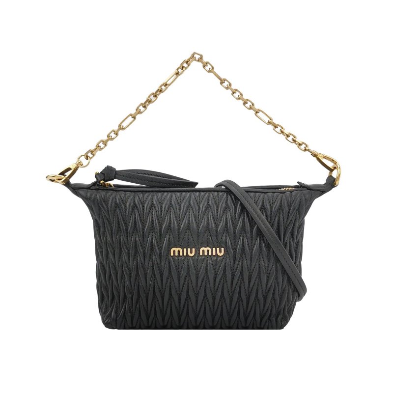 95❤MIU MIU Spirit迷你黑色羊皮單肩鏈條包-0