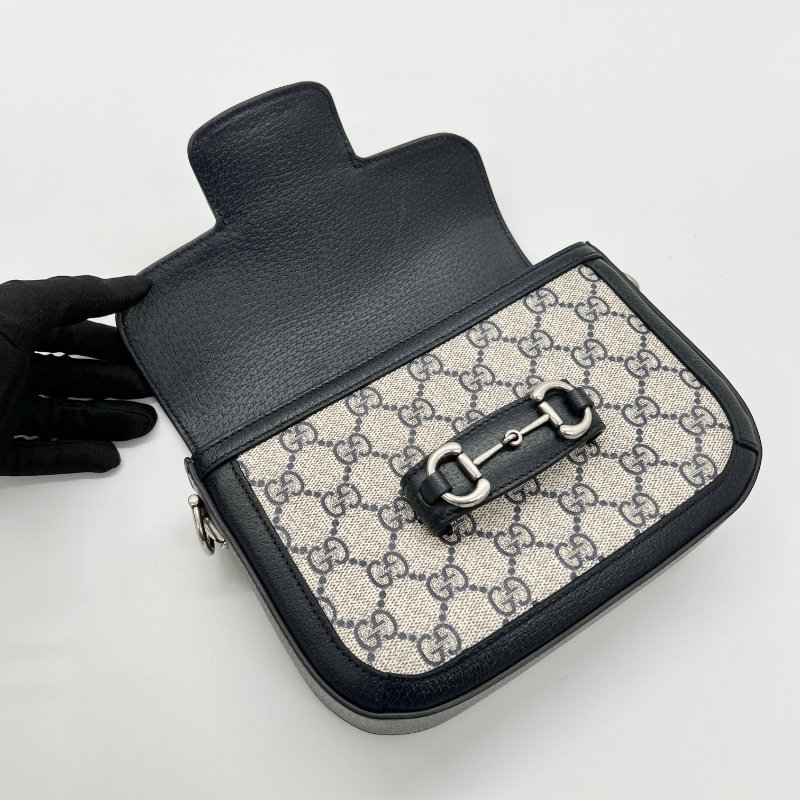 Gucci Horsebit 1955 小號深藍色老花斜背包-4