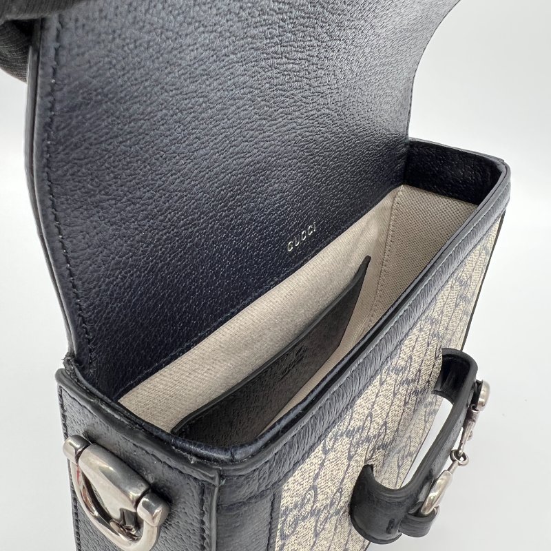 Gucci Horsebit 1955 小號深藍色老花斜背包-5