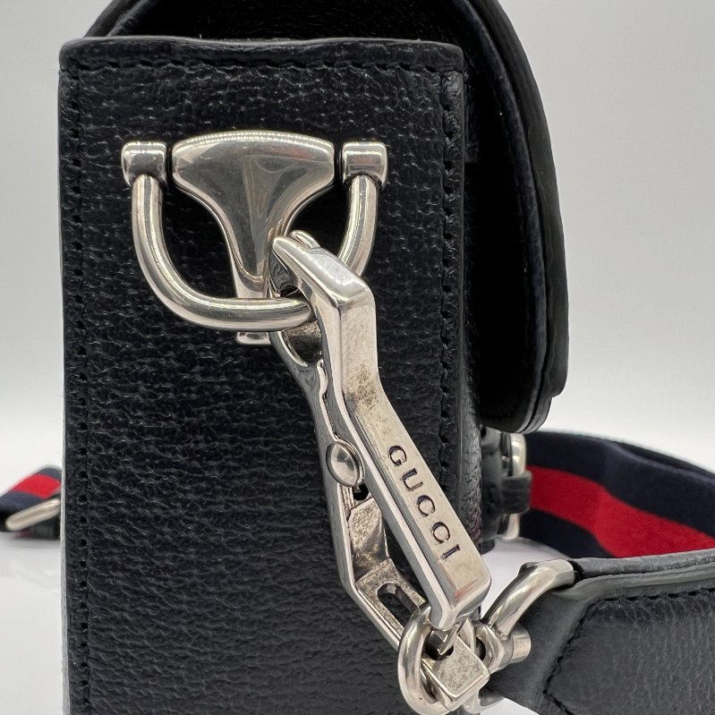 Gucci Horsebit 1955 小號深藍色老花斜背包-10