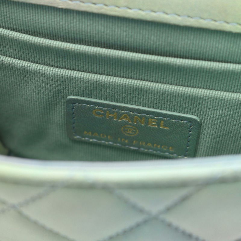 香奈兒迷你絎縫鏈條肩背包 AP2682 皮革 綠色 二手 女士 GHW CC-3