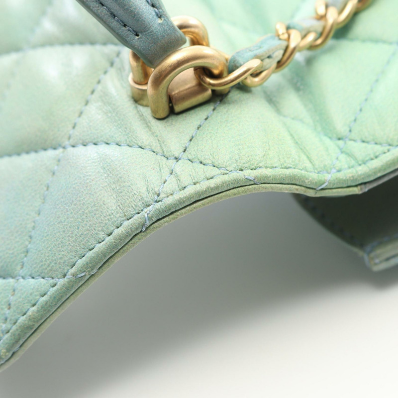 香奈兒迷你絎縫鏈條肩背包 AP2682 皮革 綠色 二手 女士 GHW CC-7