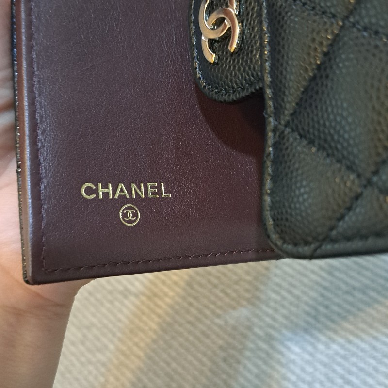 保留 Chanel 香奈兒 三折短夾黑色荔枝皮*金logo-8