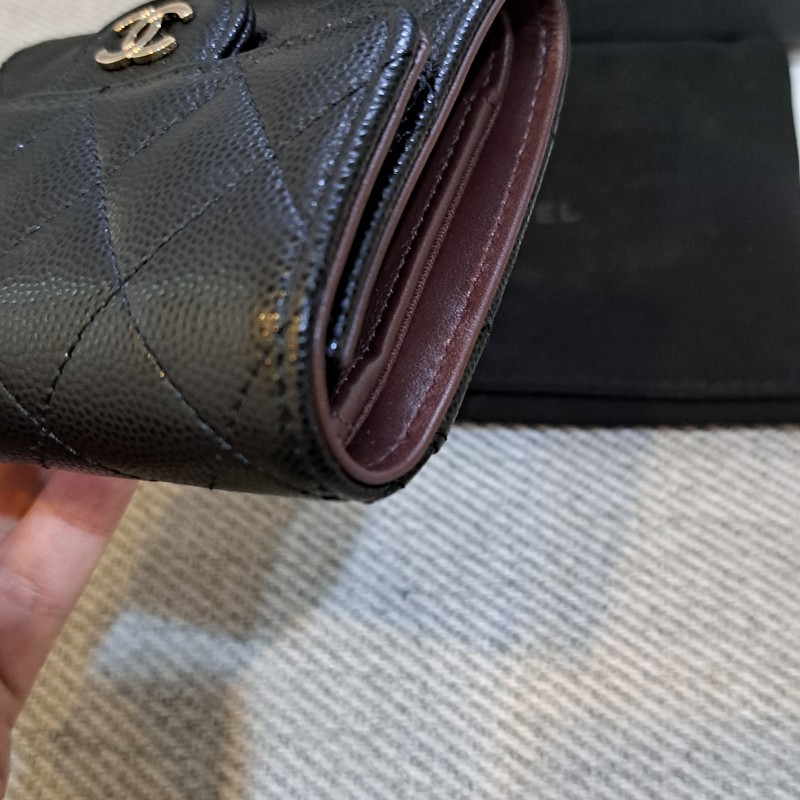 保留 Chanel 香奈兒 三折短夾黑色荔枝皮*金logo-11