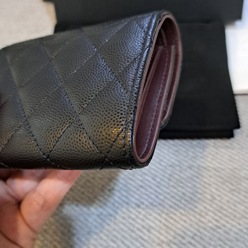 保留 Chanel 香奈兒 三折短夾黑色荔枝皮*金logo-14