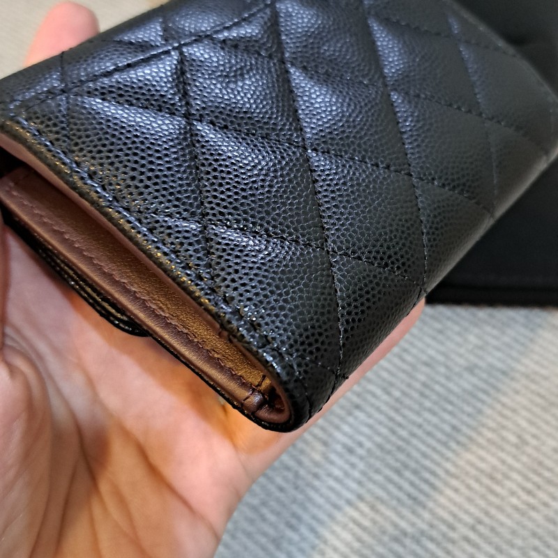 保留 Chanel 香奈兒 三折短夾黑色荔枝皮*金logo-15