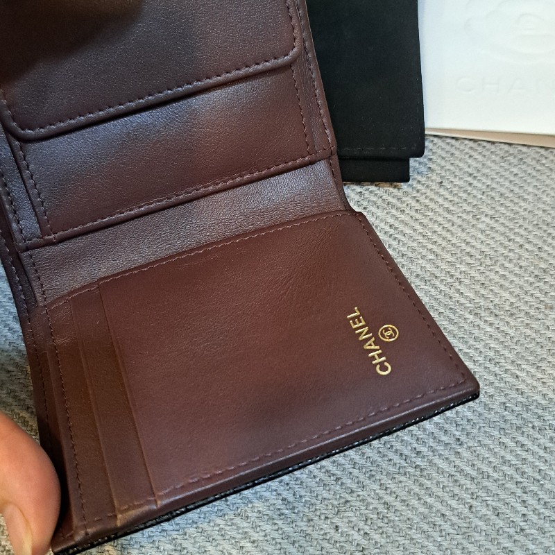 保留 Chanel 香奈兒 三折短夾黑色荔枝皮*金logo-17